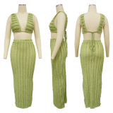 Solid Color Sleeveless Tie Up Backless Long Skint Set YF-10751