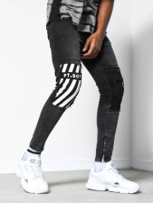 Men's Print Holes Washed Pencil Jeans GDMY-2005