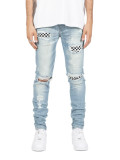 Men's Plaid Patch Holes Tight Jeans GDMY-171-8