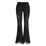 High Waist Holes Slim Micro Flare Jeans GDMY-LF006