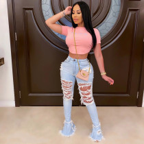 Fashion High Waist Tassel Hole Flare Jeans GDMY-1988