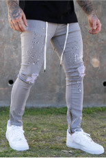 Men's Holes Tie Up Drawstring Jeans GDMY-1972