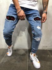 Men's Fashion Holes Embroidered Pencil Jeans GDMY-1901