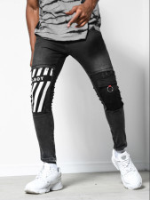 Men's Print Holes Washed Pencil Jeans GDMY-2005
