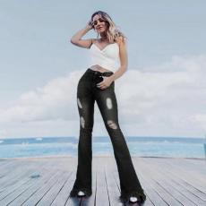 High Waist Holes Slim Micro Flare Jeans GDMY-LF006