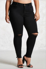 Plus Size Fashion Black Holes Pencil Jeans GDMY-101
