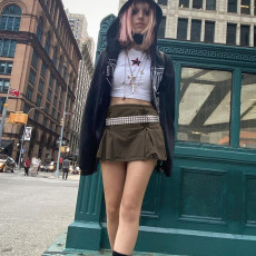 Star Patch Split Denim Pleated Skirt GDMY-FF100041
