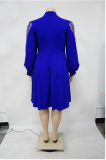 Plus Size Polka Dot Mesh Patchwork Lantern Sleeve Midi Dress NNWF-8045