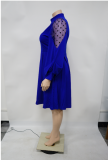 Plus Size Polka Dot Mesh Patchwork Lantern Sleeve Midi Dress NNWF-8045