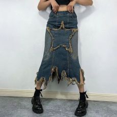 Vintage High Waist Irregular Denim Half Body Skirt GDMY-G280