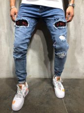 Men's Fashion Holes Embroidered Pencil Jeans GDMY-1901