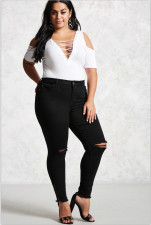 Plus Size Fashion Black Holes Pencil Jeans GDMY-101