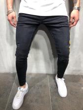 Men's Fashion Letter Print Patchwork Holes Jeans GDMY-803
