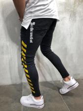 Men's Fashion Letter Print Patchwork Holes Jeans GDMY-803