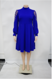Plus Size Polka Dot Mesh Patchwork Lantern Sleeve Midi Dress NNWF-8045