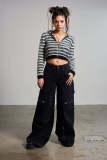 Washed Zipper Multi-pockets Wide Leg Jeans GDMY-222