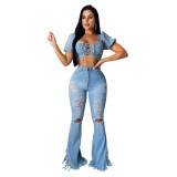 Fashion Tassel Holes Big Flare Jeans GDMY-020