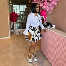 Vintage Printed Shirt High Waisted Puffy Skirt 2 Piece Set SFY-TW578
