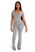 Casual Solid Color Short Sleeve Two Piece Pants Set YD-8816