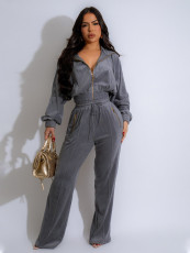 Long Sleeve Lapel Zipper Two Piece Pants Set SFY-TW575