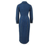 Fashion Denim Single-breasted Long Coat Dress GDAM-218618