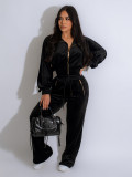 Long Sleeve Lapel Zipper Two Piece Pants Set SFY-TW575