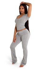 Casual Solid Color Short Sleeve Two Piece Pants Set YD-8816