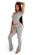 Casual Solid Color Short Sleeve Two Piece Pants Set YD-8816