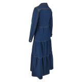 Long Sleeve Denim Cardigan Long Dress GDAM-218620