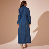 Fashion Denim Single-breasted Long Coat Dress GDAM-218618