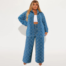 Plus Size Cardigan Tassel Long Sleeve Pants Suit GDAM-218552
