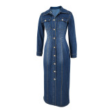 Fashion Denim Single-breasted Long Coat Dress GDAM-218618