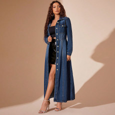 Fashion Denim Single-breasted Long Coat Dress GDAM-218618