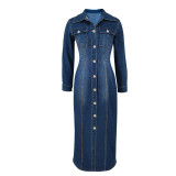 Fashion Denim Single-breasted Long Coat Dress GDAM-218618