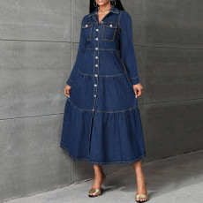 Long Sleeve Denim Cardigan Long Dress GDAM-218620