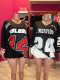 Pre Order: About 7 work days shipping Letter Print Long Sleeve V Neck T Shirt YUEM-Y220203
