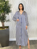 Loose Stripe Long Sleeve Single-breasted Shirt Dress MIL-T089  