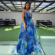 Mesh Patchwork Split Sling Print Maxi Dress NY-S10899