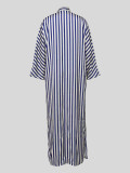 Loose Stripe Long Sleeve Single-breasted Shirt Dress MIL-T089  