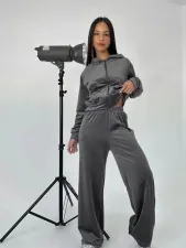Solid Color Long Sleeve Hooded Two Piece Pants Set MIL-T083 