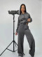 Solid Color Long Sleeve Hooded Two Piece Pants Set MIL-T083 