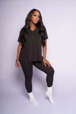 Plus Size Solid Color Split Two Piece Pants Set QYXZ-GT9116