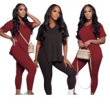 Plus Size Solid Color Split Two Piece Pants Set QYXZ-GT9116