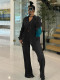 Deep V Neck Long Sleeve Shirt Pants Two Piece Set MIL-T092 