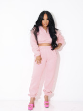 Padded Casual Zipper Crop Top Pants Two Piece Set MIL-T087 