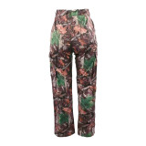 Leaf Print Straight Leg High Waisted Work Pants GSMJ-S6970