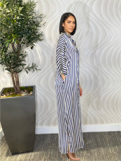 Loose Stripe Long Sleeve Single-breasted Shirt Dress MIL-T089  