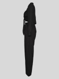 Long Sleeve Lapel Tie Up Two Piece Pants Set MIL-T084 