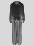 Solid Color Long Sleeve Hooded Two Piece Pants Set MIL-T083 