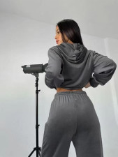 Solid Color Long Sleeve Hooded Two Piece Pants Set MIL-T083 